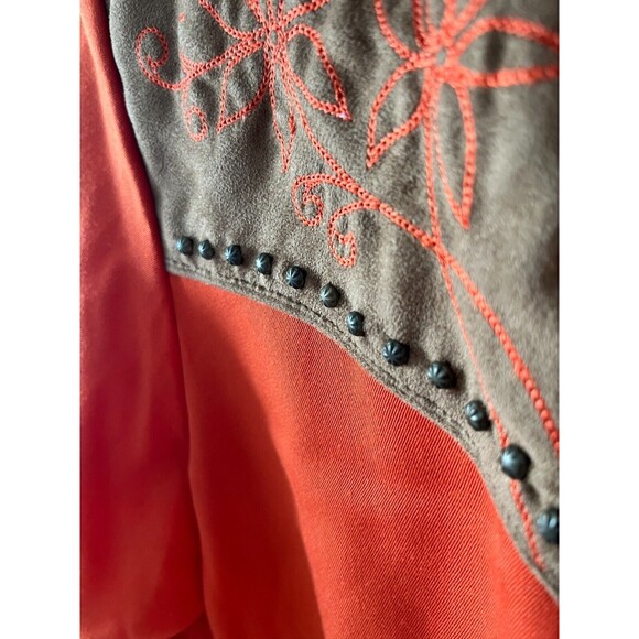Scully Pearl Snap‎ Shirt Size M Burnt Orange Blue Brass & Embroidered Art Cowboy - Picture 4 of 12